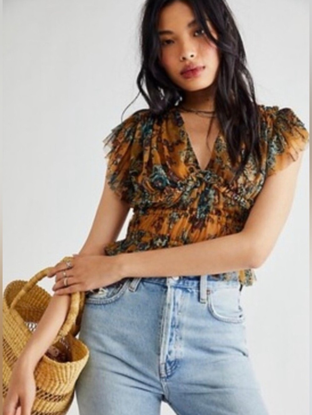 Free People Making Me Smile Floral Tulle Mesh Crop Top
